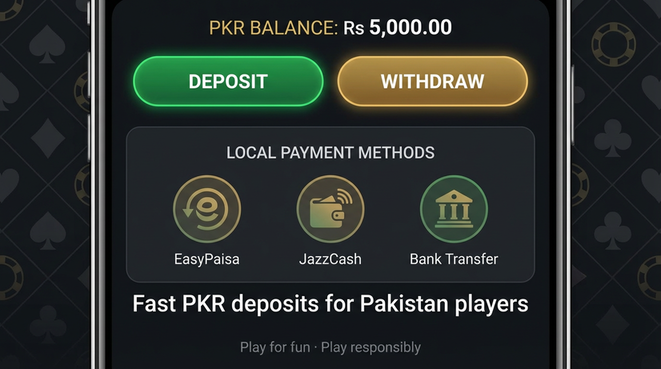 Deposit and withdrawal screen with PKR methods - built for long-term learning